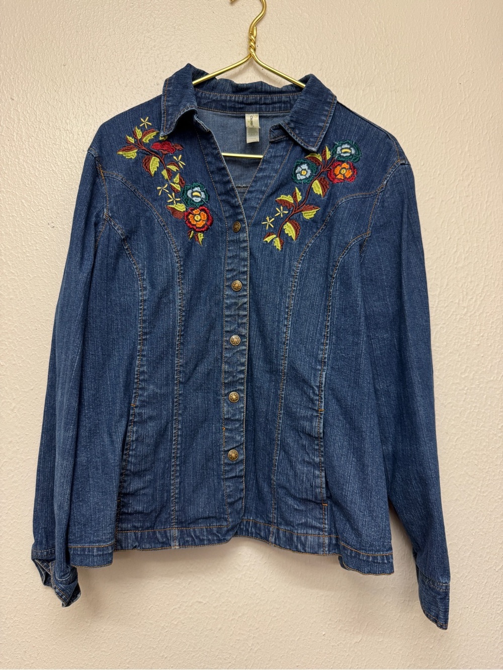 Decorated Originals Embroidered Blue Floral Denim Button-Up Jacket Size Large